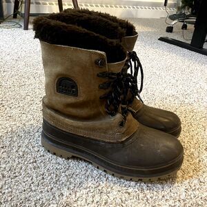 Sorel Mens Kaufman Boots Size 8 Steel Shank Leather Rubber Faux Fur Made in USA